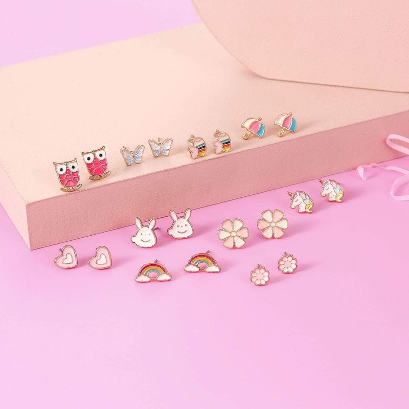 TAOMOCO 24 Pairs Hypoallergenic Stud Earrings Set for Girls Sensitive Ears With Stainless Steel Post Colorful Cute Earrings for Girls Women - Image 5